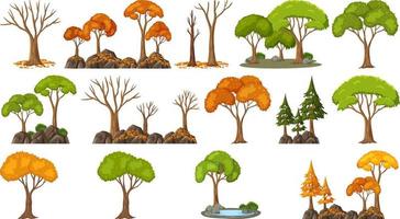 Set of four seasons trees on white background vector