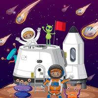 Outer space planet with astronauts and comets vector