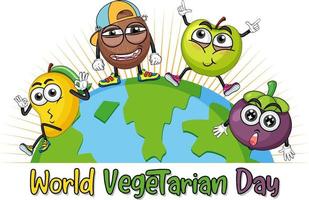 World Vegetarian Day logo with fruit cartoon characters vector