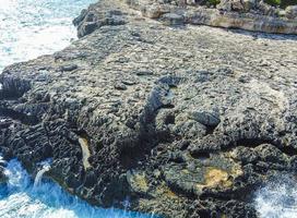 Drone above bay Punta de Sa Guardia Cala Mondrago Mallorca. photo