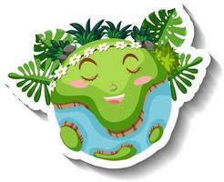 Earth planet with happy face and tropical leaf vector