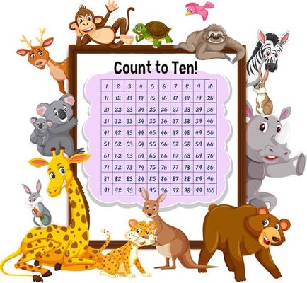 Counting number 1-100 board with wild animals