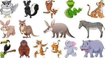 Set of different wild animals cartoon characters vector