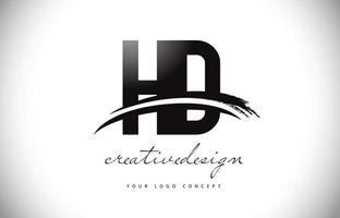 HD H D Letter Logo Design with Swoosh and Black Brush Stroke. vector