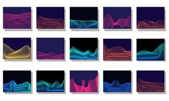 Stock vector súper conjunto de ondas de sonido de partículas dinámicas abstractas que fluye sobre el fondo