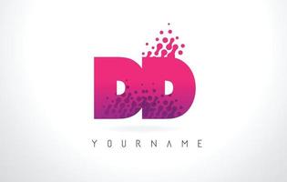 DD D D Letter Logo with Pink Purple Color and Particles Dots Design. vector