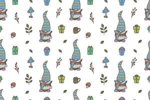 Cute Gnomes seamless pattern, wallpaper vector