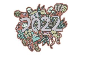 feliz año nuevo 2022 garabatos abstractos vector