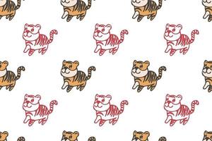 lindo, tigre, seamless, patrón, caricatura, vector