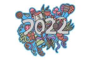 Happy new year 2022 abstract doodles vector