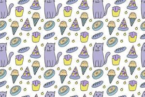 Cats and food seamless pattern vector
