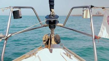 Prow of a sailboat that sail in mediterranean sea video
