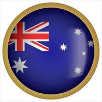 Australia 3D rounded Flag Button Icon with Gold Frame vector