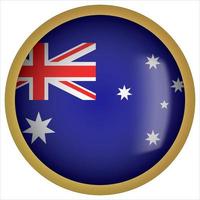 australia 3d icono de botón de bandera redondeada con marco dorado vector