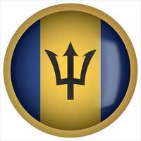 Barbados 3D rounded Flag Button Icon with Gold Frame vector