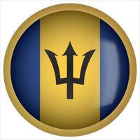 Barbados 3d icono de botón de bandera redondeada con marco dorado vector