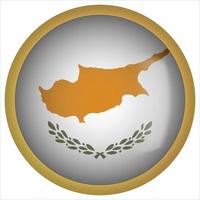 Cyprus 3D rounded Flag Button Icon with Gold Frame vector