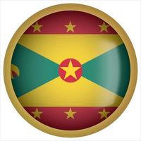 Grenada 3D rounded Flag Button Icon with Gold Frame vector