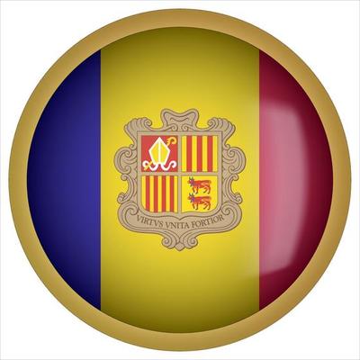 Andorra 3D rounded Flag Button Icon with Gold Frame