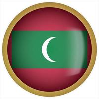 Maldivas 3d icono de botón de bandera redondeada con marco dorado vector