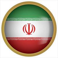 Irán icono de botón de bandera redondeada 3d con marco dorado vector