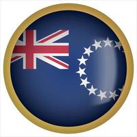 Cook Islands 3D rounded Flag Button Icon with Gold Frame vector