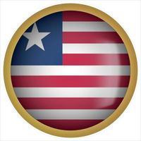 Liberia 3D rounded Flag Button Icon with Gold Frame vector