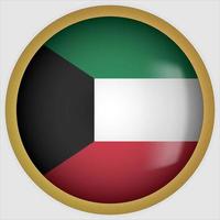 Kuwait 3D rounded Flag Button Icon with Gold Frame vector