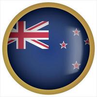 New Zealand 3D rounded Flag Button Icon with Gold Frame vector