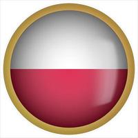 Poland 3D rounded Flag Button Icon with Gold Frame vector