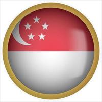 Singapore 3D rounded Flag Button Icon with Gold Frame vector