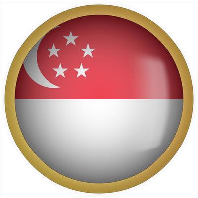 Singapore 3D rounded Flag Button Icon with Gold Frame