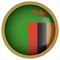 Zambia 3D rounded Flag Button Icon with Gold Frame vector