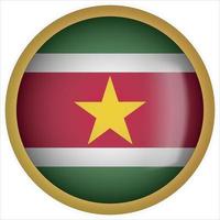 Suriname 3D rounded Flag Button Icon with Gold Frame vector