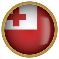 Tonga 3D rounded Flag Button Icon with Gold Frame vector