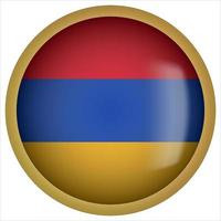 Armenia 3D rounded Flag Button Icon with Gold Frame vector