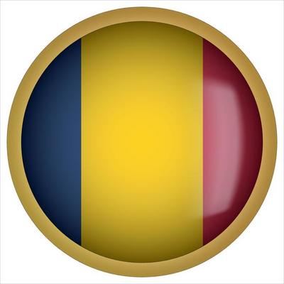 Chad 3D rounded Flag Button Icon with Gold Frame