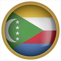 Comoros 3D rounded Flag Button Icon with Gold Frame vector