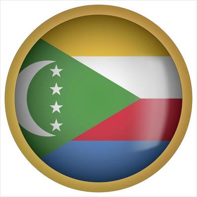 Comoros 3D rounded Flag Button Icon with Gold Frame