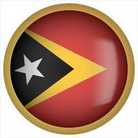 East Timor 3D rounded Flag Button Icon with Gold Frame vector