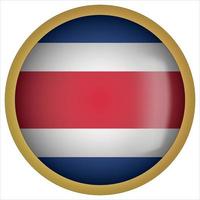 Costa Rica 3D rounded Flag Button Icon with Gold Frame vector