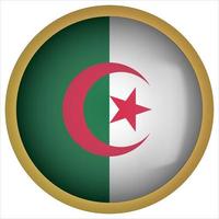 Algeria 3D rounded Flag Button Icon with Gold Frame vector