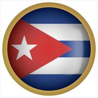 Cuba 3D rounded Flag Button Icon with Gold Frame vector