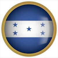 Honduras icono de botón de bandera redondeada 3d con marco dorado vector