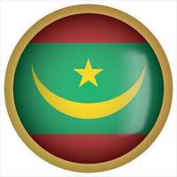 Mauritania 3D rounded Flag Button Icon with Gold Frame vector