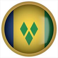 Saint Vincent and The Grenadines 3D rounded Flag Button Icon with Gold Frame vector