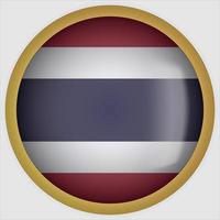 Thailand 3D rounded Flag Button Icon with Gold Frame vector