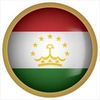 Tajikistan 3D rounded Flag Button Icon with Gold Frame vector