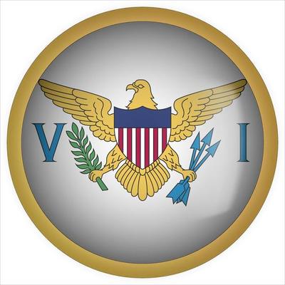 American Virgin Islands 3D rounded Flag Button Icon with Gold Frame