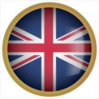 United Kingdom 3D rounded Flag Button Icon with Gold Frame vector